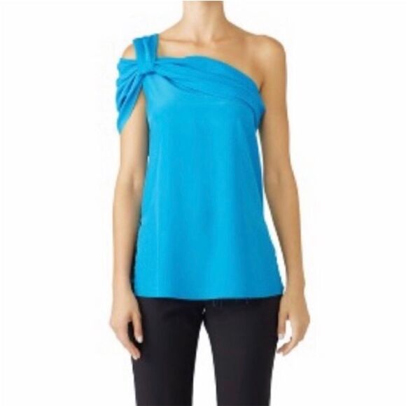 Baja East Blue One Shoulder top with frayed hem size 00 EUC - Picture 1 of 12